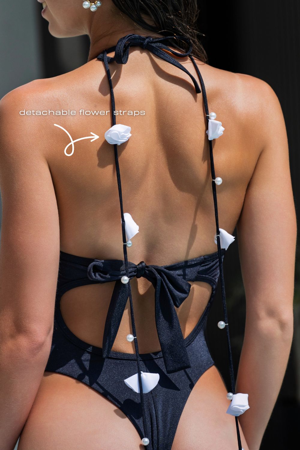 Fleur One-Piece Black (Removable Flowers) - Bikini Crush Swimwear