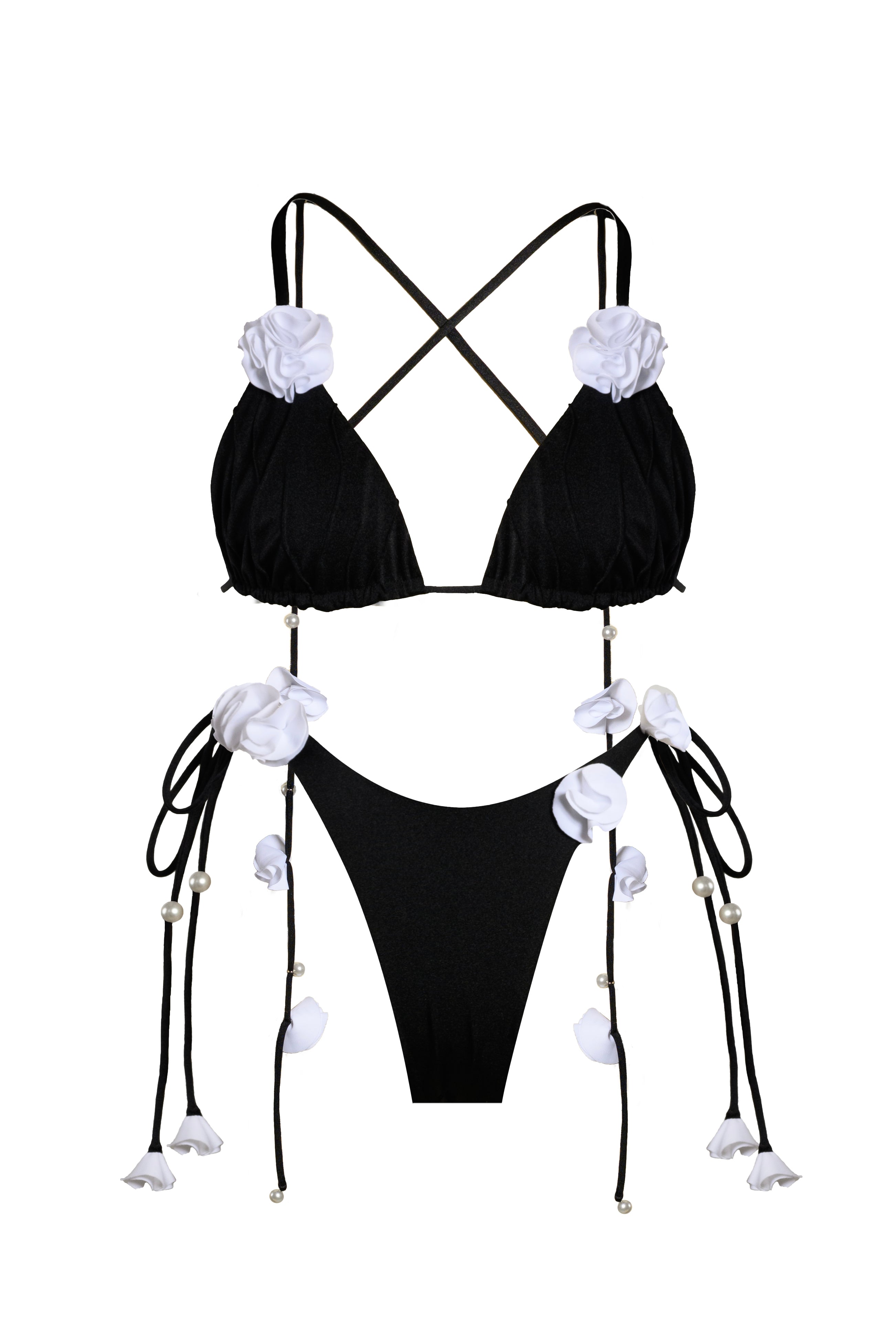 Fleur Tie Bottom Black - Bikini Crush Swimwear